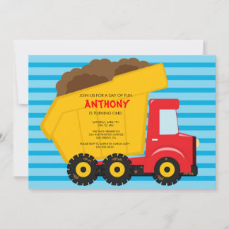 Cute Dump Truck Birthday Party Invite Kaart