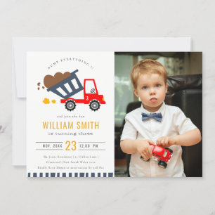 Cute Dump Truck Kinder Foto Elke zondag Uitnodigen Bedankkaart