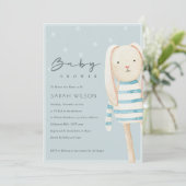 Cute Dusky Blue Bunny Baby shower Invitation (Debout devant)