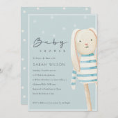Cute Dusky Blue Bunny Baby shower Invitation (Devant / Derrière)