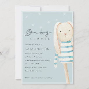 Cute Dusky Blue Bunny Baby shower Invitation