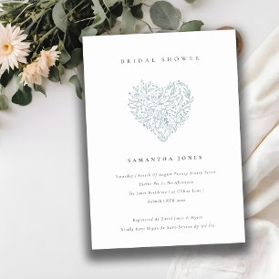 Cute Dusky Blue Floral Heart Vrijgezellenfeest Inv Bedankkaart