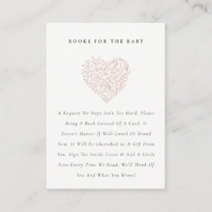 Cute Dusky Blush Flora Heart Books voor Baby showe Informatiekaartje
