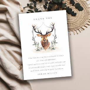 Cute Dusky Deer Floral Crest any Age Birthday Bedankkaart