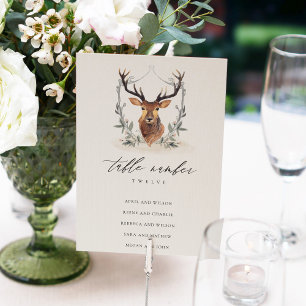 Cute Dusky Deer Floral Crest Wedding Seating Seati Kaart