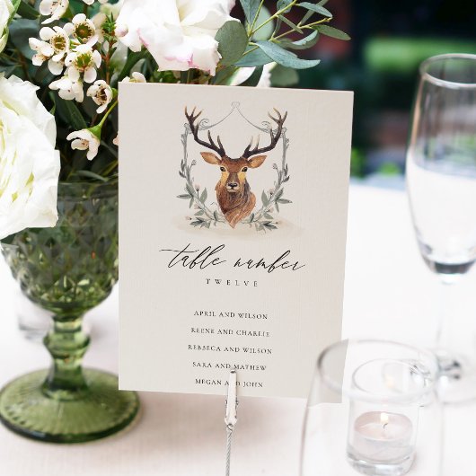 Cute Dusky Deer Floral Crest Wedding Seating Seati Kaart