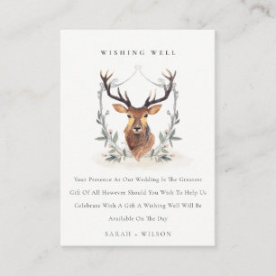Cute Dusky Deer Floral Crest Wedding Wishing Good Informatiekaartje