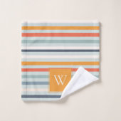 Cute Dusky Oranje Blue Ochre Striped Pattern Bad Handdoek (Wasdoekje)