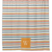 Cute Dusky Oranje Blue Ochre Striped Pattern Douchegordijn (Voorkant)