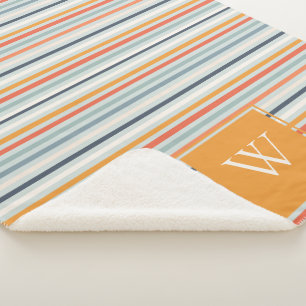 Cute Dusky Oranje Blue Ochre Striped Pattern Sherpa Deken