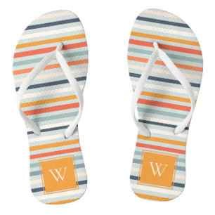 Cute Dusky Oranje Blue Ochre Striped Pattern Teenslippers