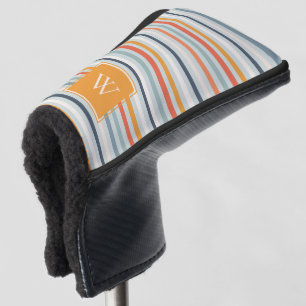 Cute Dusky Oranje Blue Striped Pattern Monogram Golfheadcover