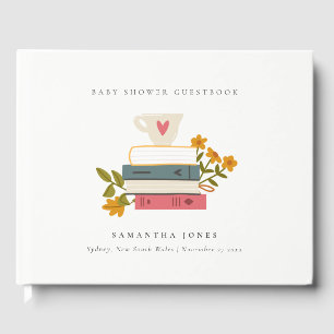 Cute Dusky Stapked Storybooks Floral Baby shower Gastenboek