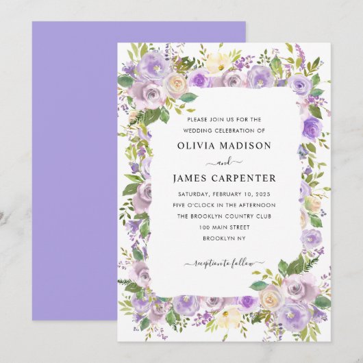 Cute Dusty Paars Lavender Greenery Floral Wedding Kaart (Voorkant / Achterkant)