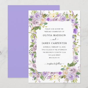 Cute Dusty Paars Lavender Greenery Floral Wedding Kaart