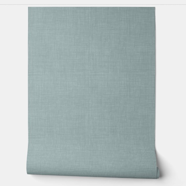 Cute Dusty Teal Blue Linen Look Texture Behang (Afrollen)