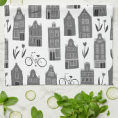 Cute Dutch Houses Amsterdam City Pattern Theedoek (Gevouwen)