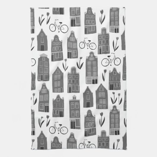Cute Dutch Houses Amsterdam City Pattern Theedoek (Verticaal)