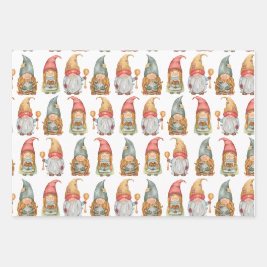 Cute Dwarfs Gnomes Kerstfeestdag Inpakpapier Vel (Voorkant 2)