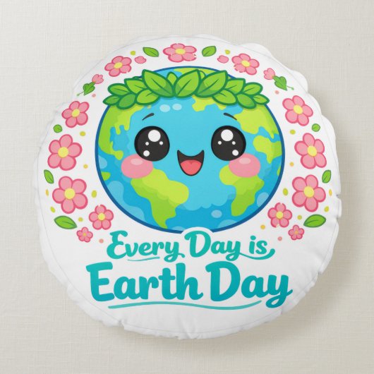 Cute Earth Day Throw Pillow Rond Kussen (Voorkant)