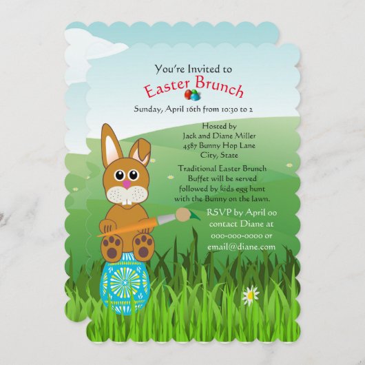 Cute Easter Brunch and Egg Hunt Invitation Kaart (Voorkant / Achterkant)