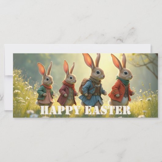 Cute Easter Bunnies Walking in Spring Meadow (Voorkant)