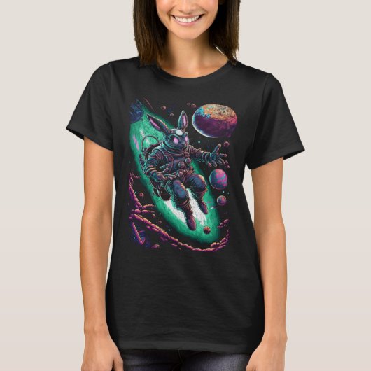 Cute Easter Bunny Astronaut in Space Egg Planets 2 T-shirt (Voorkant)