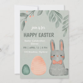 Cute Easter Bunny Celebration Dinner Invitation Kaart