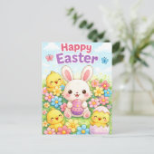 Cute Easter Bunny & Chicks | Happy Easter Feestdagenkaart (Staand voorkant)