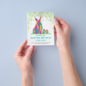 Cute Easter Bunny Egg Hunt en Brunch Blauwgroen Flyer (Hand)