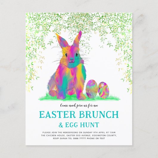 Cute Easter Bunny Egg Hunt en Brunch Blauwgroen Flyer (Voorkant)