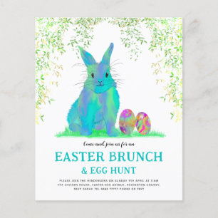 Cute Easter Bunny Egg Hunt en Brunch Blue Flyer