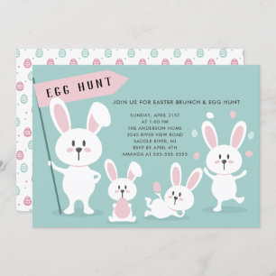 Cute Easter Bunny Egg Hunt Party Kaart