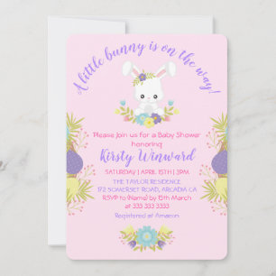 Cute Easter Bunny Eggs Flowers Baby shower Party Kaart