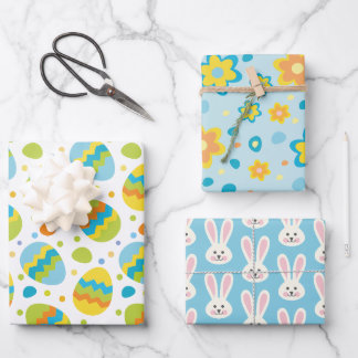 Cute Easter Bunny Eggs Flowers Inpakpapier Vel