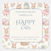Cute Easter Bunny Floral Pattern Candle Label (Voorkant)