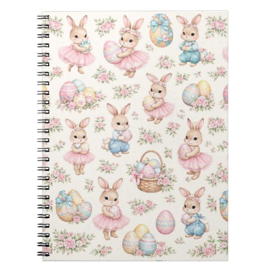 Cute Easter Bunny Floral Pattern - Pastel Spring Notitieboek (Voorkant)