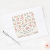 Cute Easter Bunny Floral Pattern - Pastel Spring Vierkante Sticker (Envelop)