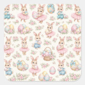 Cute Easter Bunny Floral Pattern - Pastel Spring  Vierkante Sticker (Voorkant)