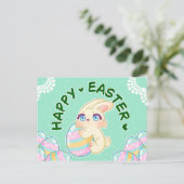 Cute Easter Bunny Hugging Egg Feestdagenkaart (Staand voorkant)
