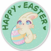 Cute Easter Bunny Hugging Egg Sticker (Voorkant)