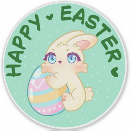 Cute Easter Bunny Hugging Egg Sticker (Voorkant)