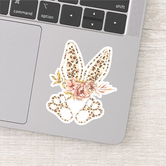 Cute Easter Bunny Leopart Floral Vinyl Sticker (Detail)