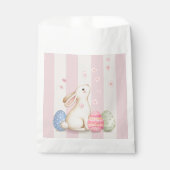 Cute Easter Bunny, Pastel Eggs, and Pink Stripes Bedankzakje (Voorkant)