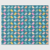 Cute Easter Bunny Pattern Blue Cadeaupapier (Vlak)