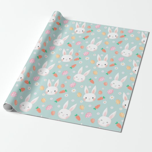 Cute Easter Bunny Pattern Cadeaupapier (Uitgerold)