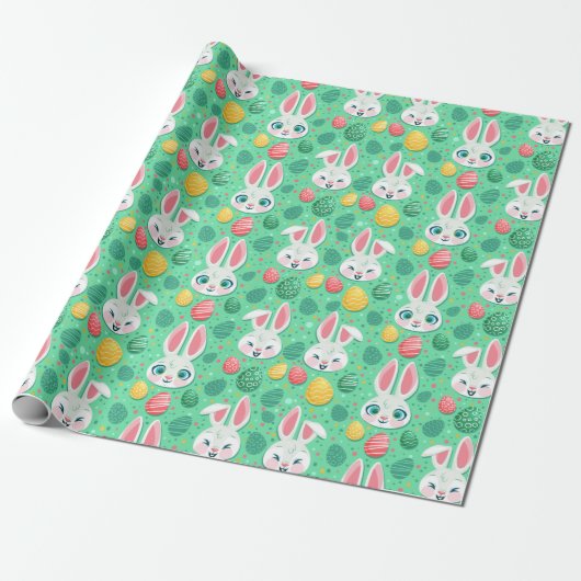 Cute Easter Bunny Pattern Cadeaupapier (Uitgerold)