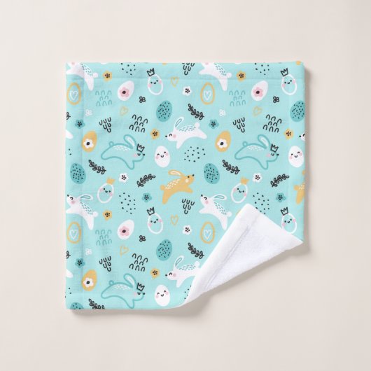 Cute Easter Bunny Pattern Kawaii Rabbits Eggs  (Gant de toilette)