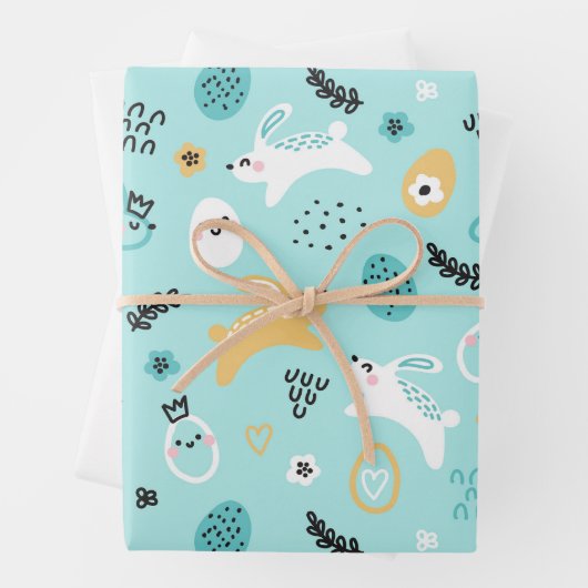 Cute Easter Bunny Pattern Kawaii Rabbits Eggs  Inpakpapier Vel (In situ)