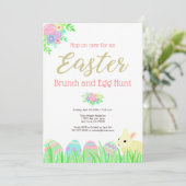 Cute Easter Bunny Rabbit Floral Brunch Egg Hunt Kaart (Staand voorkant)